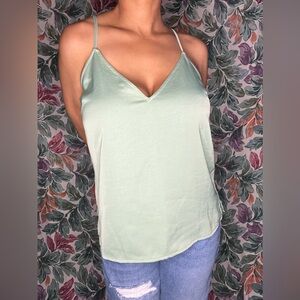 NWT A New Day Sage Green V-Neck Satin Tank Top